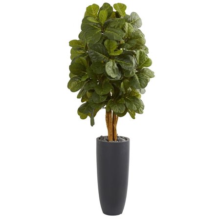 NEARLY NATURAL 5.5 ft. Fiddle Leaf Artificial Tree in Gray Cylinder Planter 5735